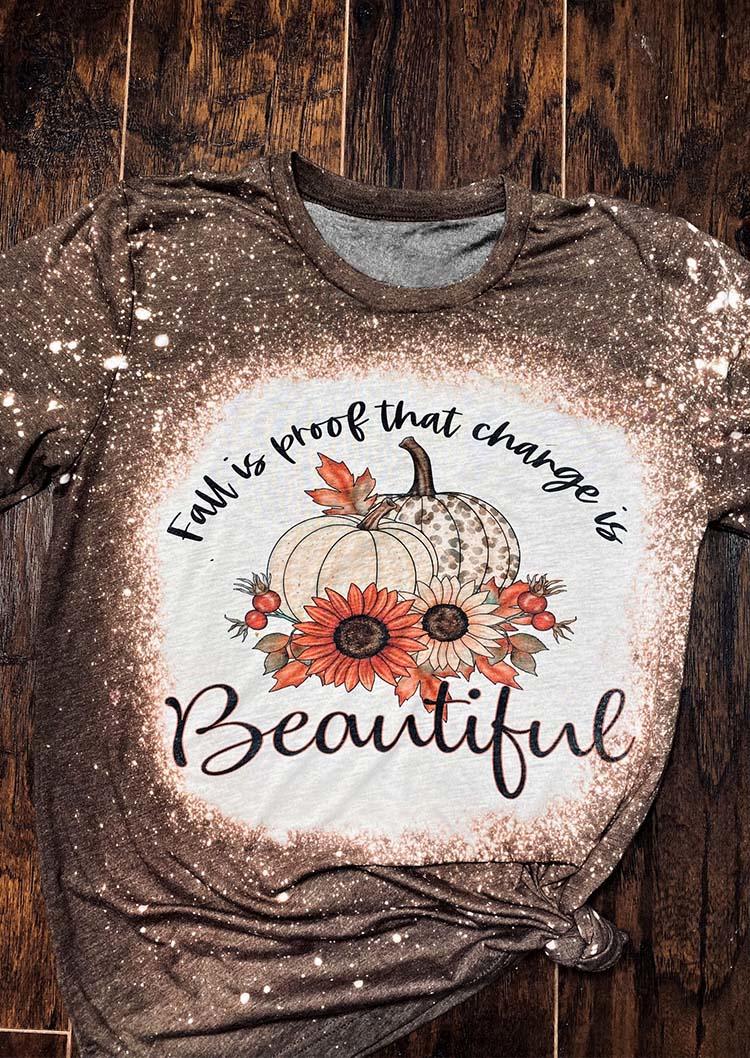 

T-shirts Tees Fall Is Proof That Change Is Beautiful Leopard Pumpkin Bleached T-Shirt Tee in Multicolor. Size: M