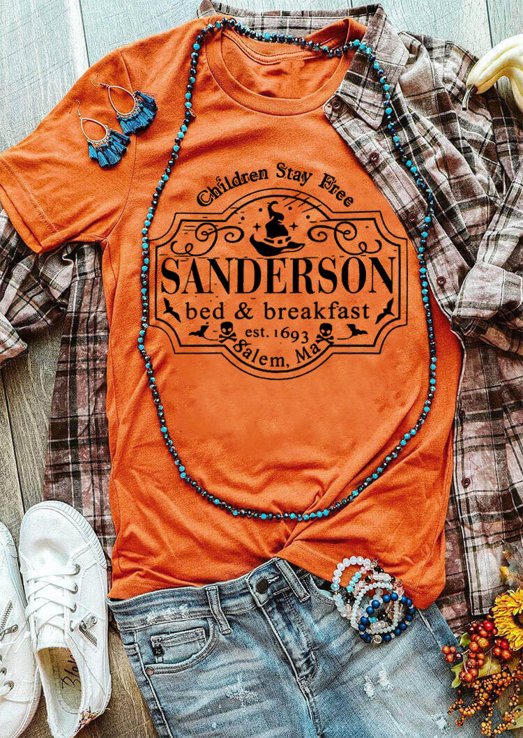 

T-shirts Tees Halloween Bed & Breakfast Est 1693 Children Stay Free Salem Ma T-Shirt Tee in Orange. Size