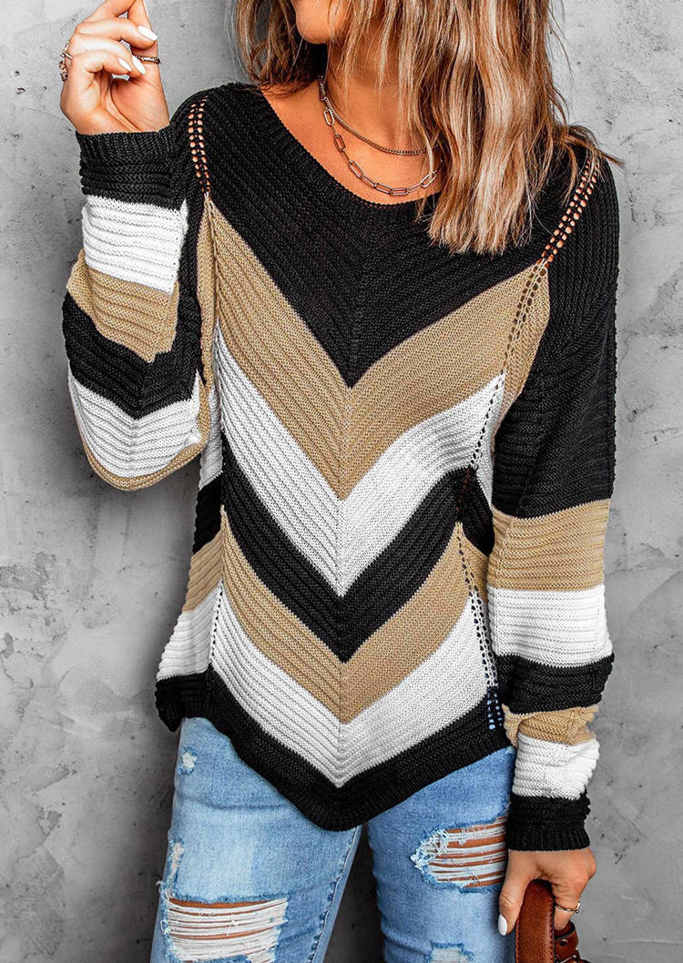

Sweaters Color Block Pullover Long Sleeve Sweater in Multicolor. Size