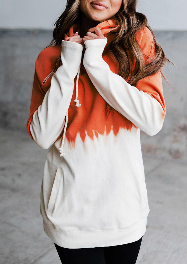 

Hoodies Color Block Zipper Kangaroo Pocket Hoodie in Orange. Size: L,M,,XL
