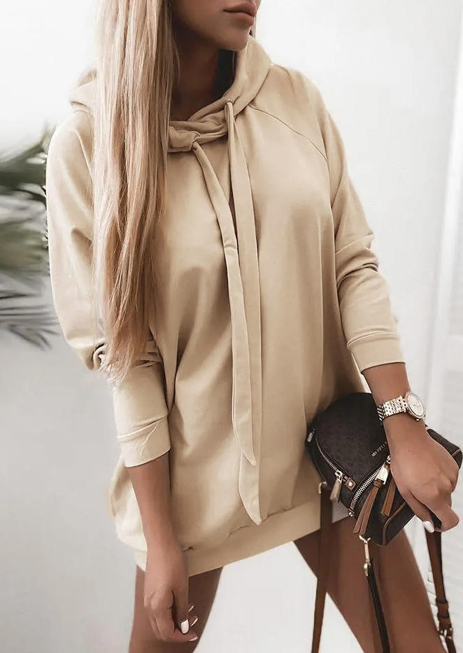 

Mini Dresses Ruffled Drawstring Hooded Mini Dress in Khaki. Size: L,M