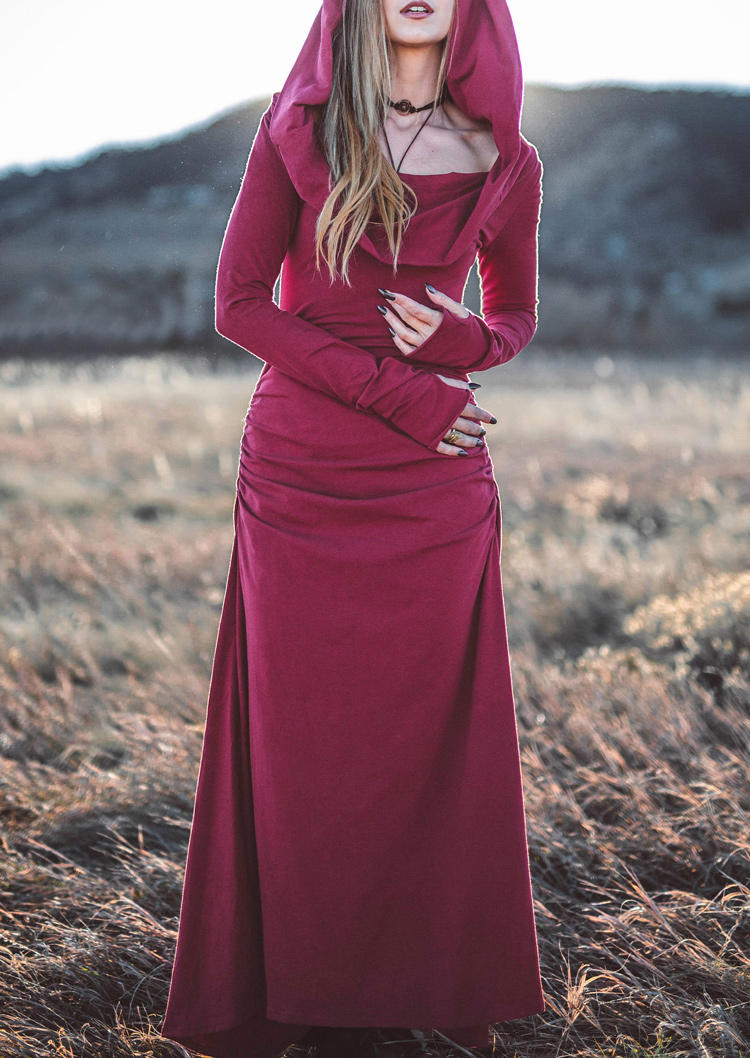 

Maxi Dresses Halloween Hollow Out Ruched Hooded Maxi Dress in Red. Size: L,M,,XL