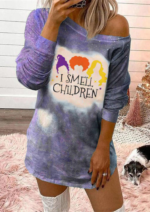 Halloween I Smell Children Tie Dye Mini Dress - Purple
