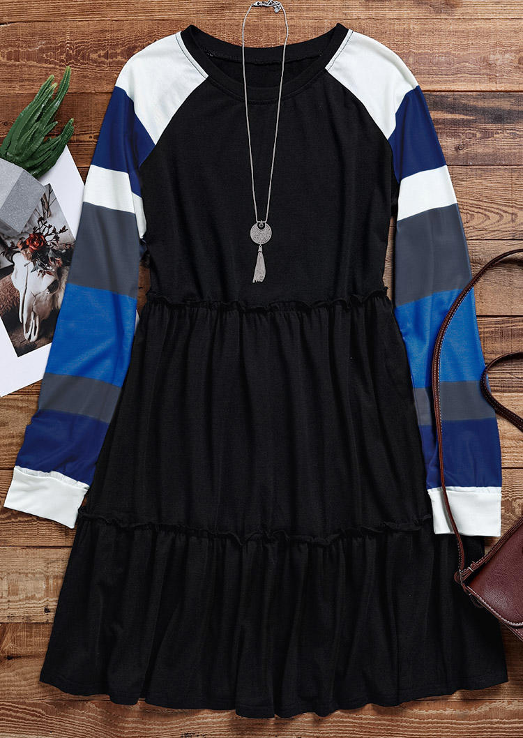 

Mini Dresses Ruffled Color Block O-Neck Mini Dress in Black. Size: M