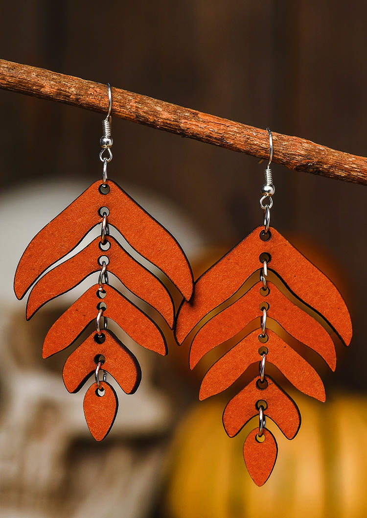 

Earrings Bohemian Leaf Alloy Hook Earrings in Orange. Size