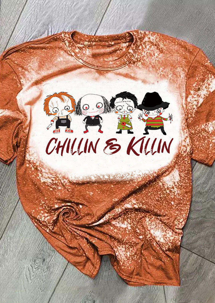 

T-shirts Tees Halloween Horror Character Bleached T-Shirt Tee in Orange. Size