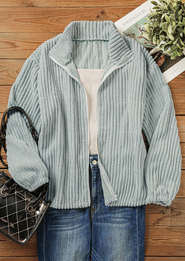 

Jackets Zipper Long Sleeve Stand Collar Jacket in Green. Size