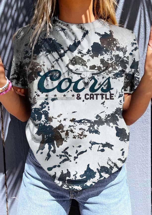 Coors & Cattle Steer Skull Tie Dye T-Shirt Tee