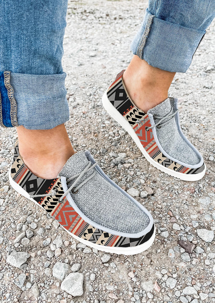 

Sneakers Aztec Geometric Slip On Flat Sneakers in Multicolor. Size