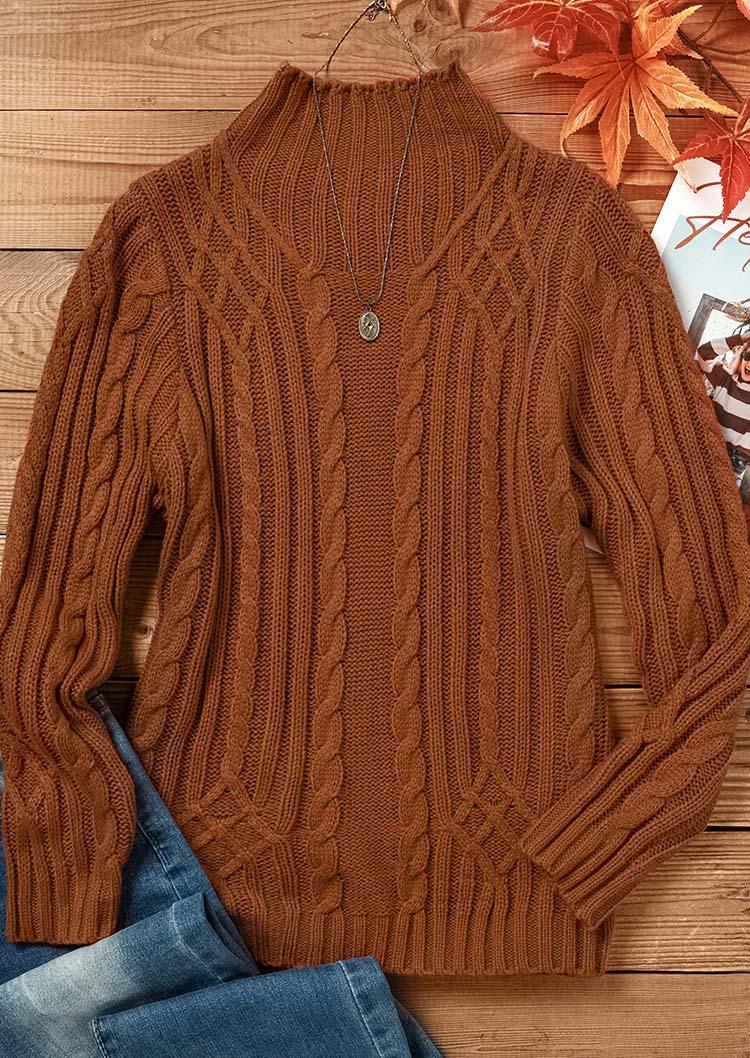Sweaters Crochet Turtleneck Long Sleeve Sweater in Brown. Size: L,M,S