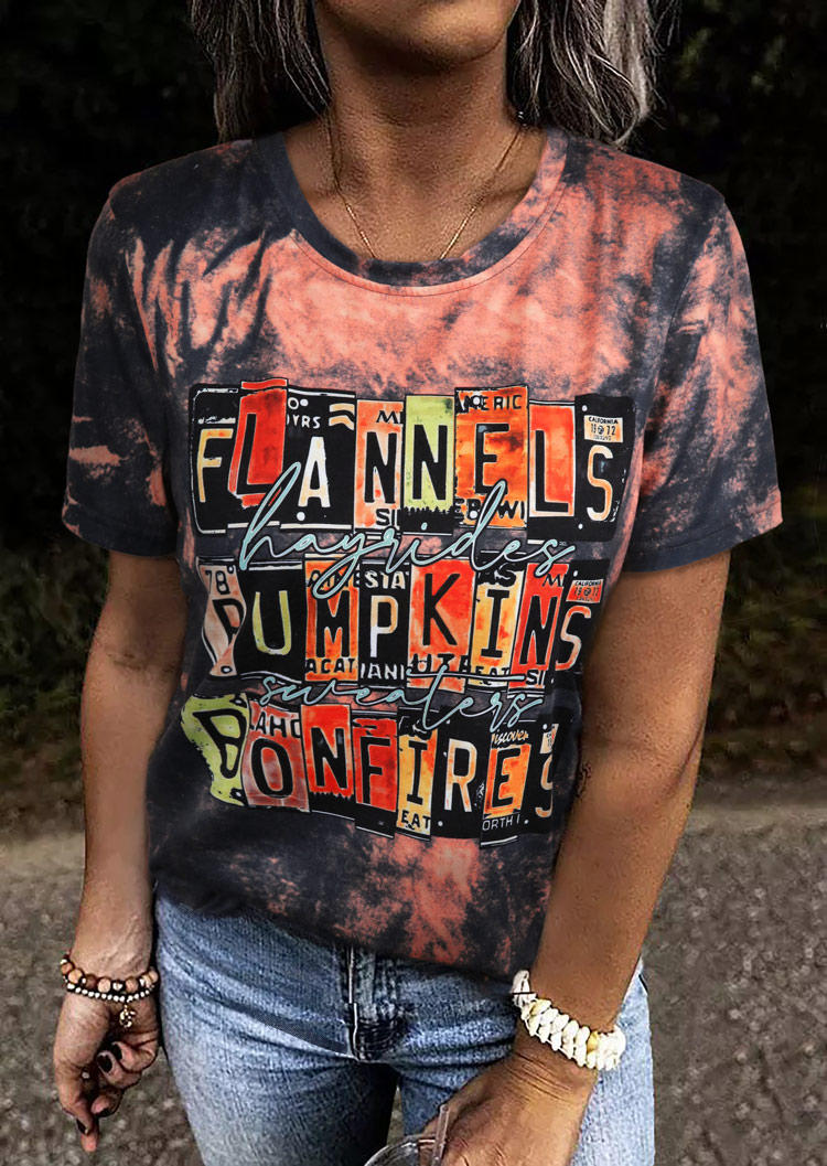 Flannels Hayrides Pumpkins Sweaters Bonfires O-Neck Tie Dye T-Shirt Tee