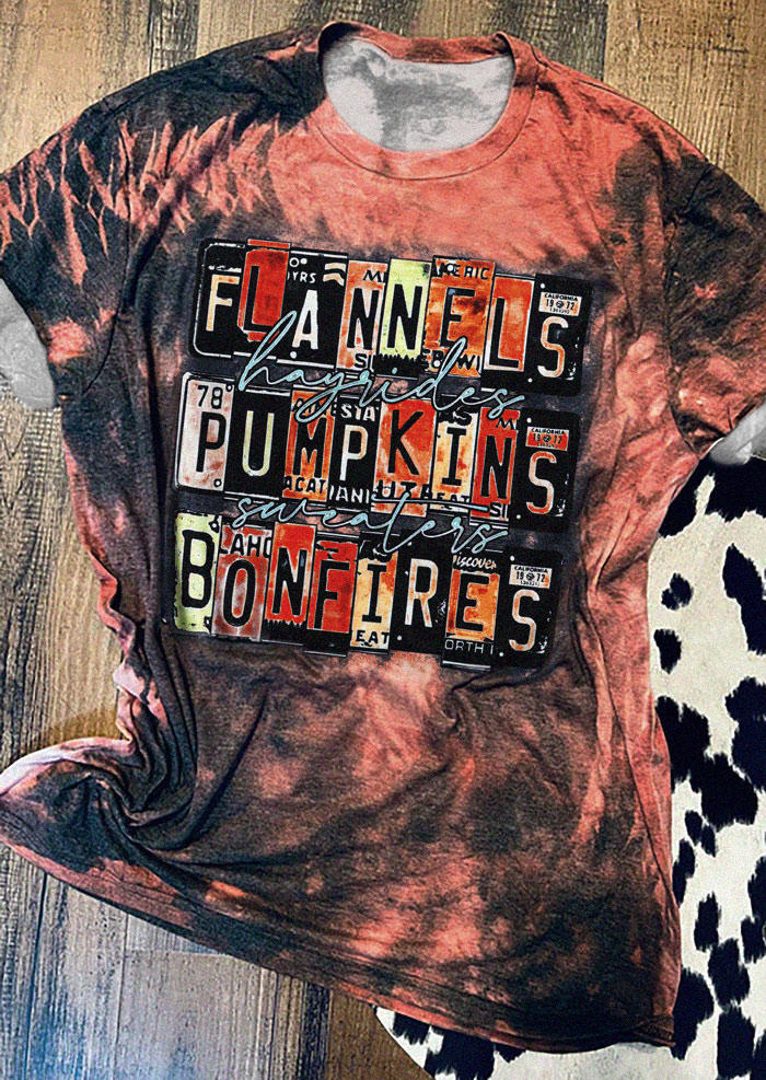 

T-shirts Tees Flannels Hayrides Pumpkins Sweaters Bonfires O-Neck Tie Dye T-Shirt Tee in Multicolor. Size: M