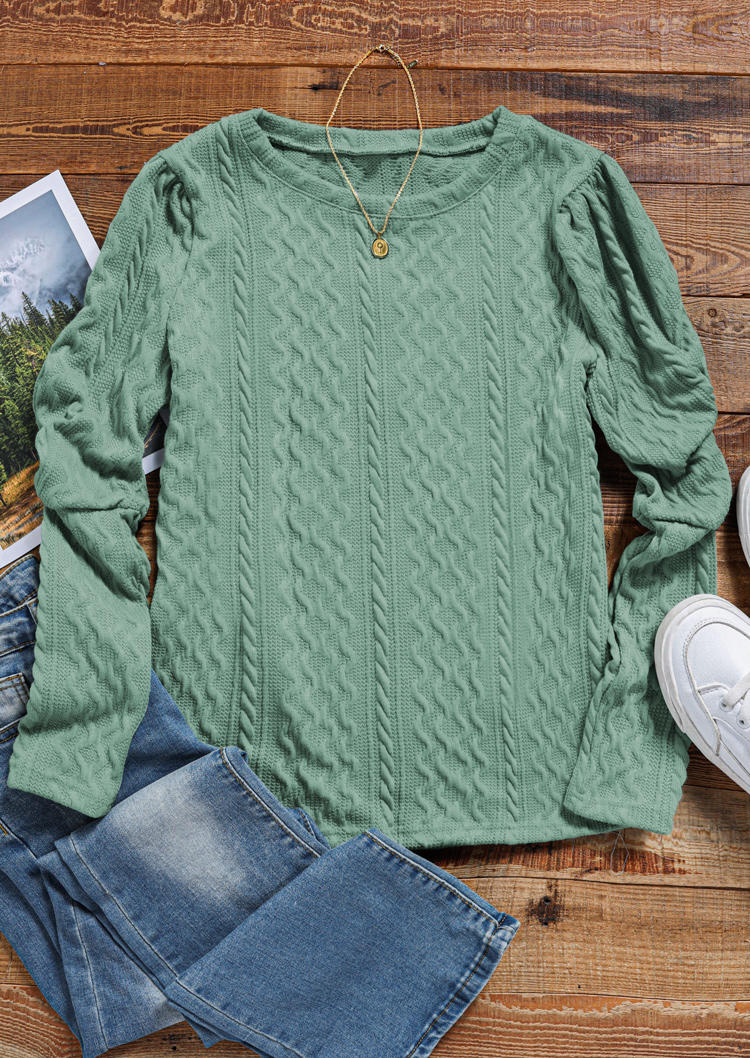 Crochet Twist Loose Long Sleeve Sweater - Green