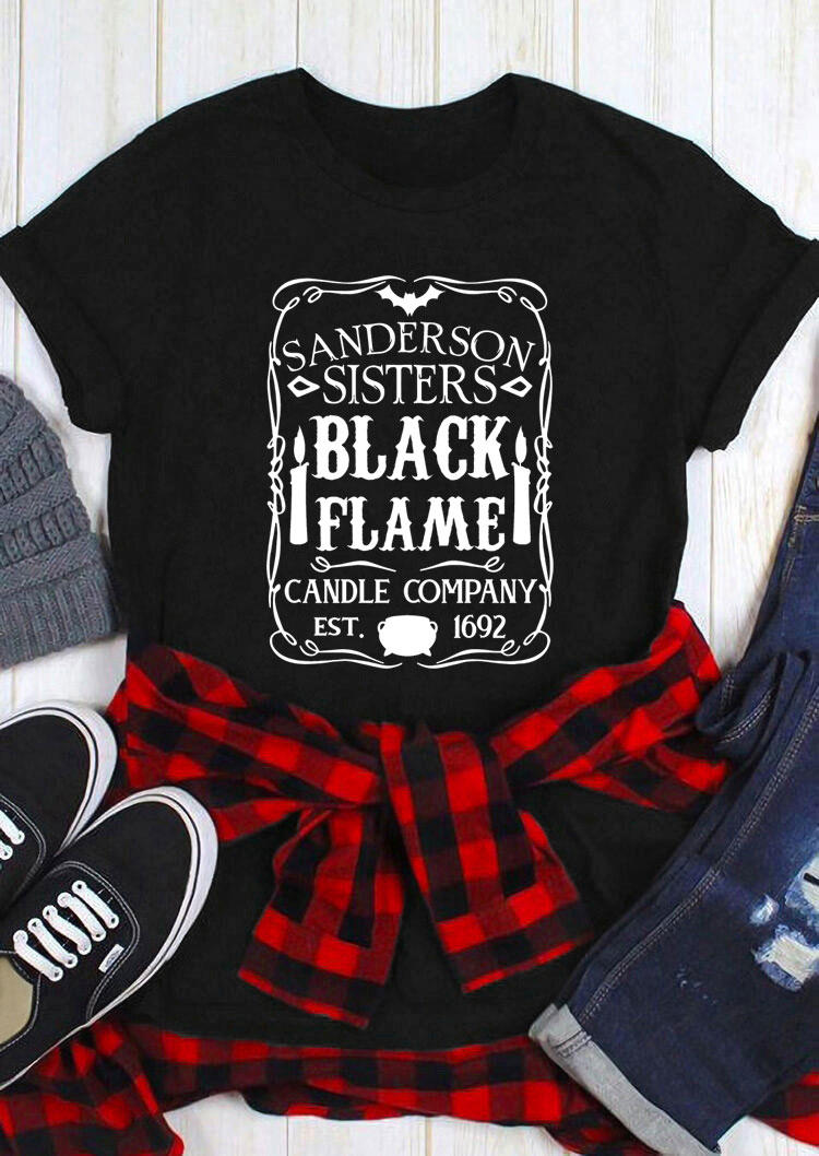 

T-shirts Tees Halloween Black Flame Candle O-Neck T-Shirt Tee in Black. Size