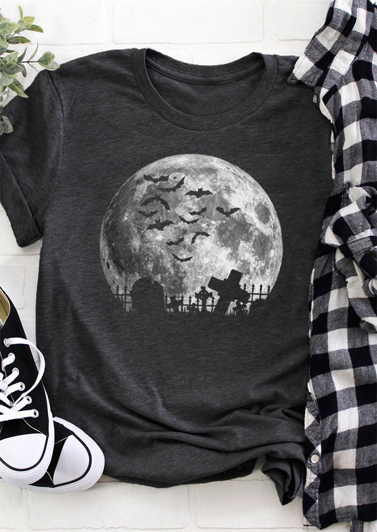 

T-shirts Tees Halloween Bat Moon O-Neck T-Shirt Tee in Gray. Size