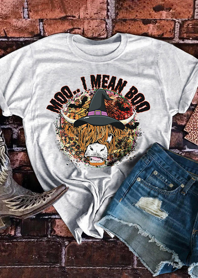 

T-shirts Tees Halloween Moo I Mean Boo Cattle T-Shirt Tee in Gray. Size