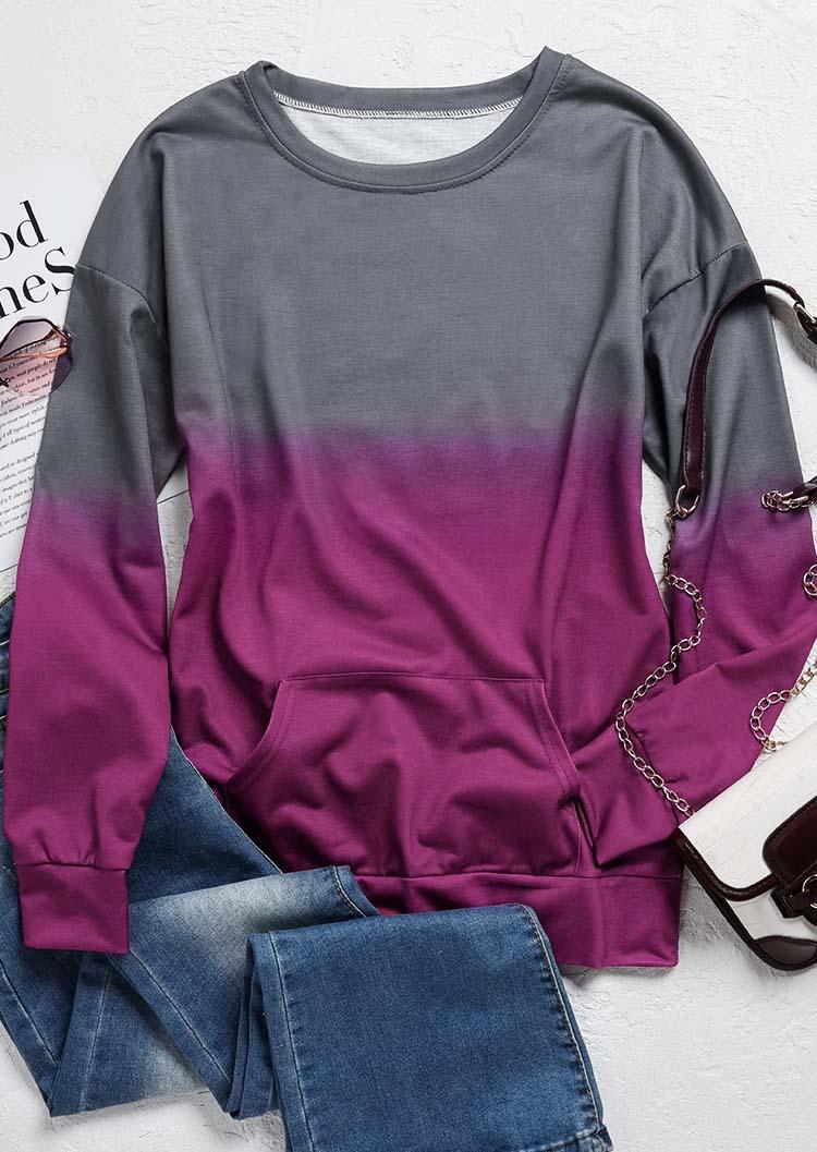 

Sweatshirts Gradient Kangaroo Pocket Pullover Sweatshirt in Purple. Size