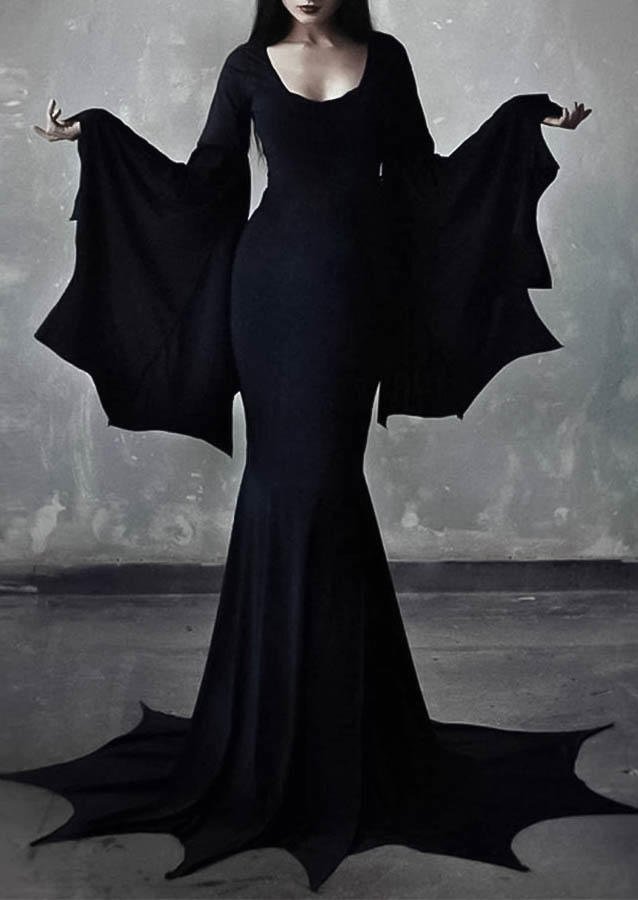 Maxi Dresses Halloween Batwing Sleeve O-Neck Maxi Dresses in Black. Size: XL