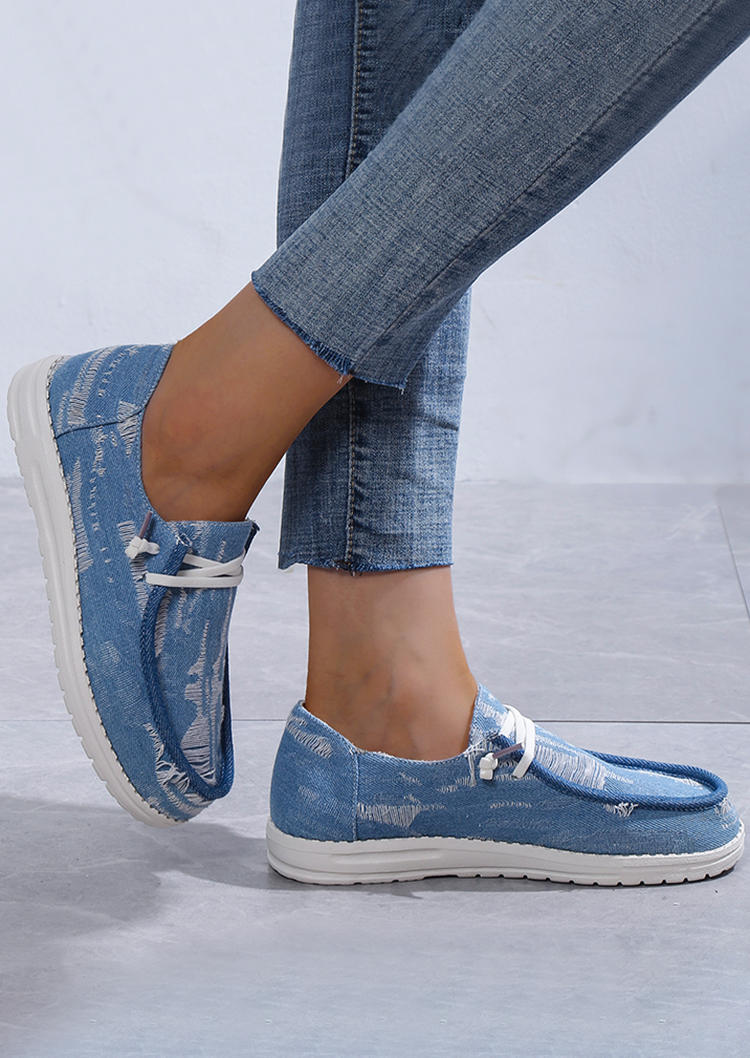 

Sneakers Ripped Hole Slip On Flat Sneakers in Blue. Size