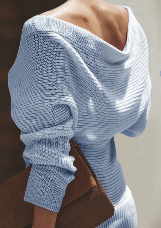 Wrap V-Neck Long Sleeve Sweater - Blue