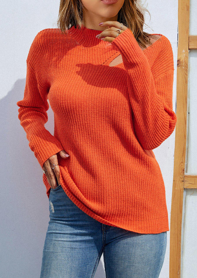 

Sweaters Hollow Out Long Sleeve Pullover Sweater in Orange. Size
