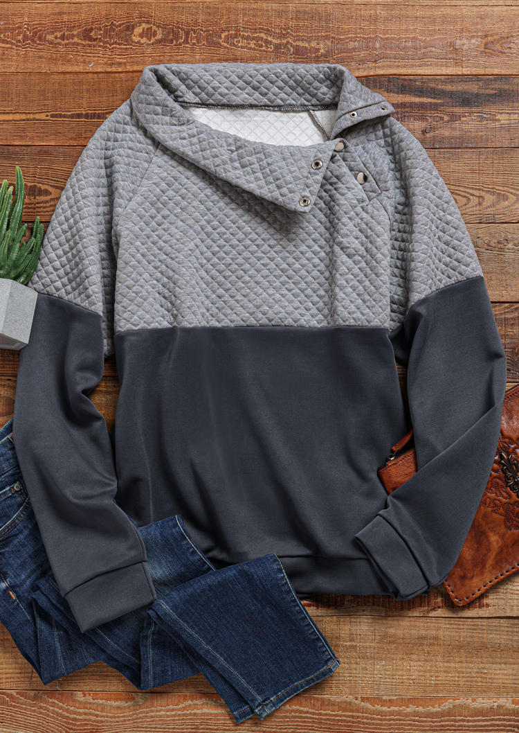 

Sweatshirts Color Block Button Turn-down Collar Sweatshirt in Gray. Size: L,M,,XL