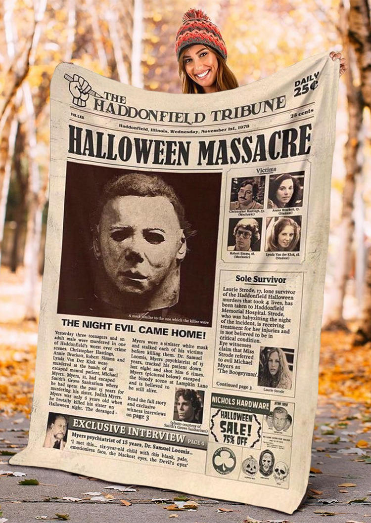 

Halloween Massacre Horror Movie Blanket in Multicolor. Size