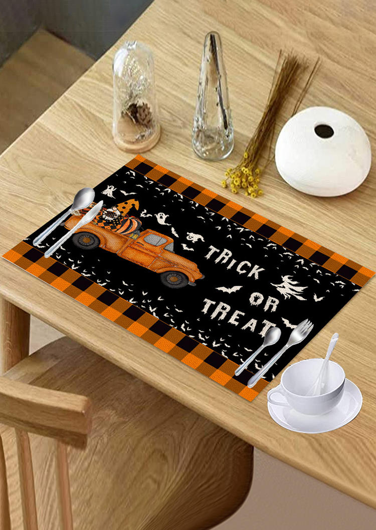 

Table Cloths Halloween Pumpkin Truck Gnome Witch Trick Or Treat Table Placemat in Black,Khaki. Size