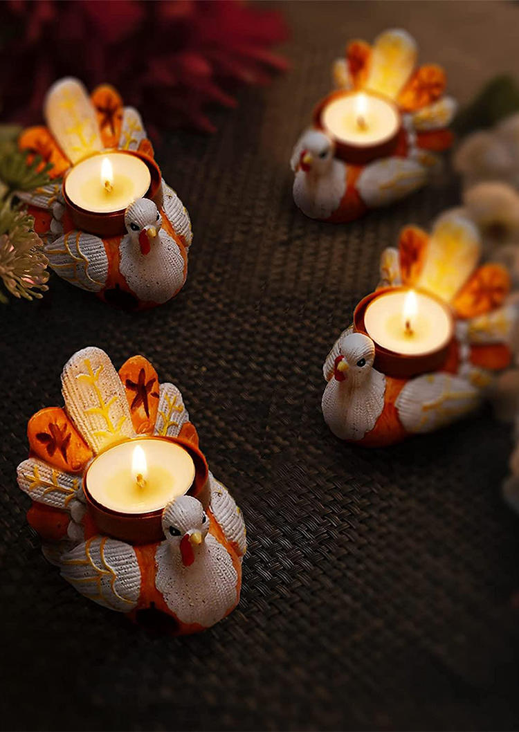 Thanksgiving Mini Resin Turkey Candle Holders in Multicolor. Size: One Size