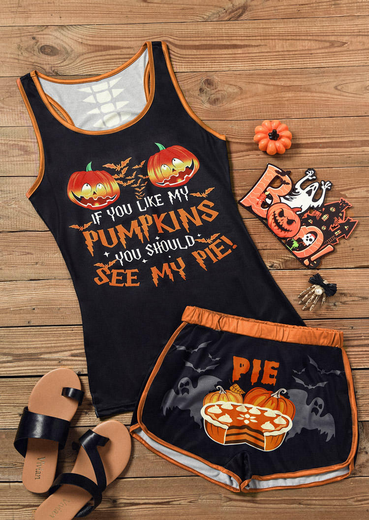 Sleepwear Halloween If You Like My Pumpkins You Should See My Pie Tank And Shorts Pajamas Set in Orange. Size: L