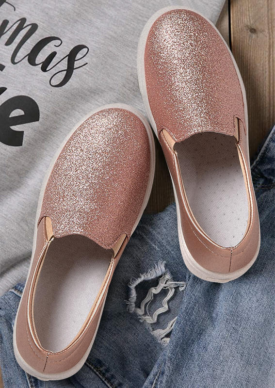Sneakers Glitter Color Block Round Toe Flat Sneakers in Gold. Size: 39