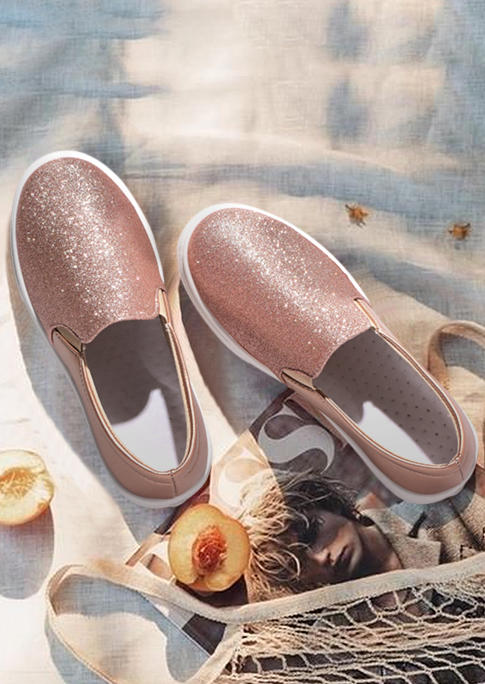 Glitter Color Block Round Toe Flat Sneakers - Gold