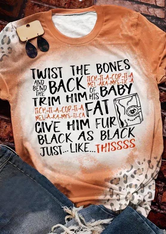 T-shirts Tees Halloween Twist The Bones And Bend The Back Leopard Bleached T-Shirt Tee in Orange. Size: M,S,XL