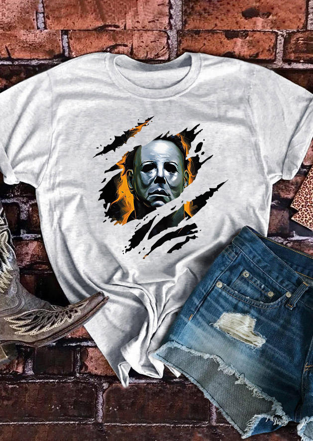 T-shirts Tees Halloween Horror Character T-Shirt Tee in Gray. Size: L,M,S,XL