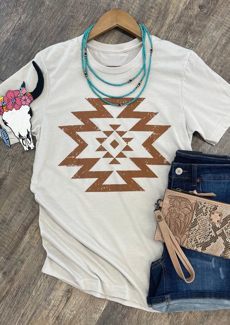 

T-shirts Tees Aztec Geometric O-Neck T-Shirt Tee in White. Size