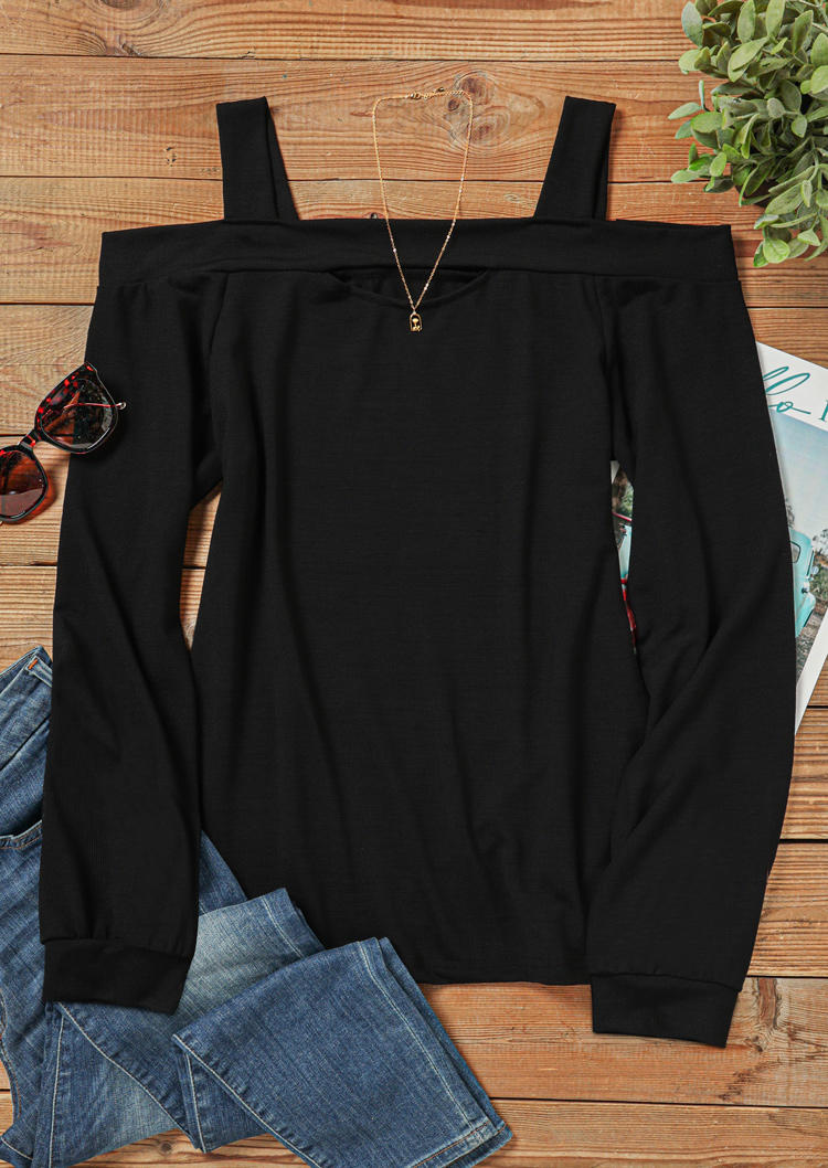 Blouses Hollow Out Cold Shoulder Long Sleeve Blouse in Black. Size: L,S,XL