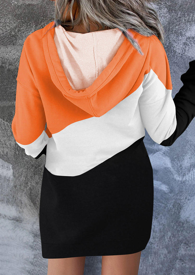 Mini Dresses Color Block Button Hooded Mini Dress in Multicolor. Size: L,M,S,XL