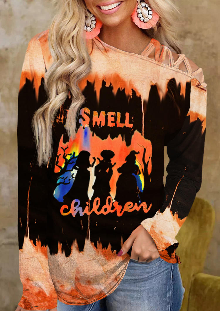 Blouses Halloween I Smell Children One Sided Cold Shoulder Blouse in Multicolor. Size: L,M,S,XL