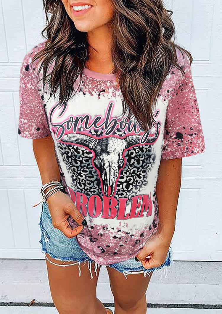 

T-shirts Tees Somebody' Problem Leopard Steer Skull T-Shirt Tee in Pink. Size