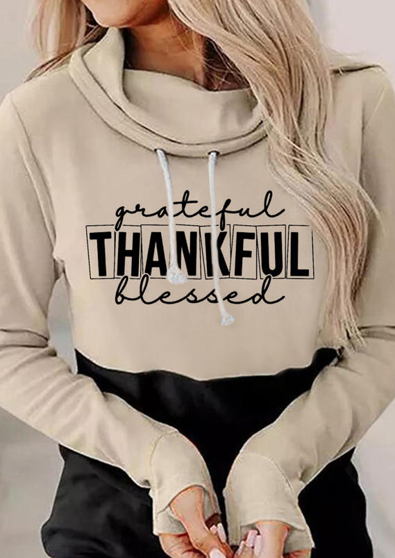 Grateful Thankful Blessed Color Block Thumbhole Sweatshirt