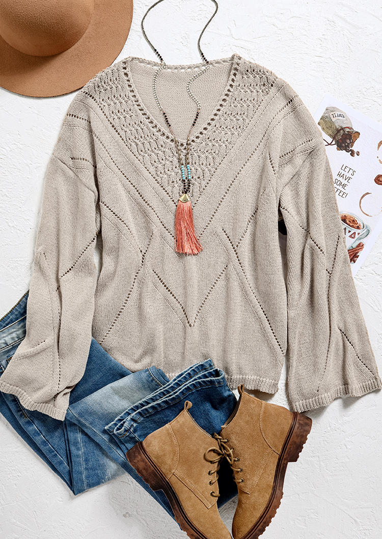 

Sweaters Hollow Out Long Sleeve Sweater in Apricot. Size