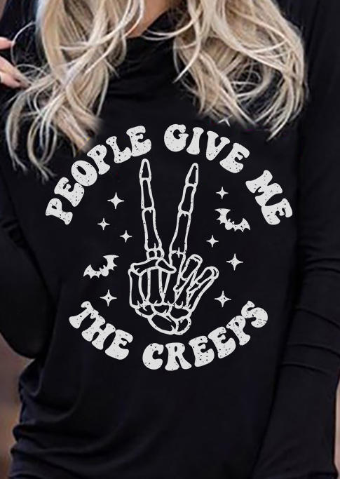 

Hoodies Halloween People Give Me The Creeps Skeleton Hand Hoodie in Black. Size