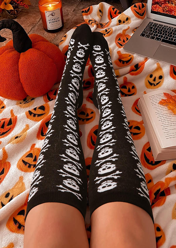 

Knee-High Socks Halloween Skull Knee-High Socks in Black. Size