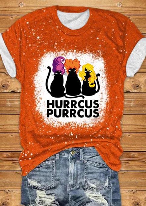 

T-shirts Tees Halloween Hurrcus Purrcus Cat Bleached T-Shirt Tee in Orange. Size