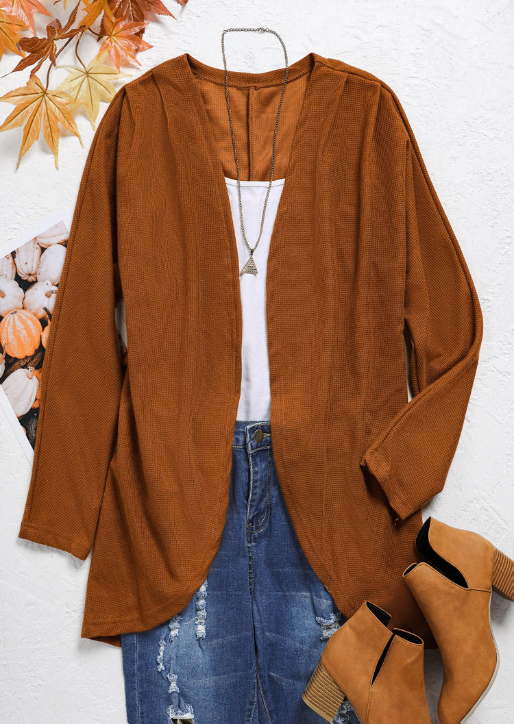 Cardigans Long Sleeve Open Front Cardigan in Brown. Size: L,M,XL