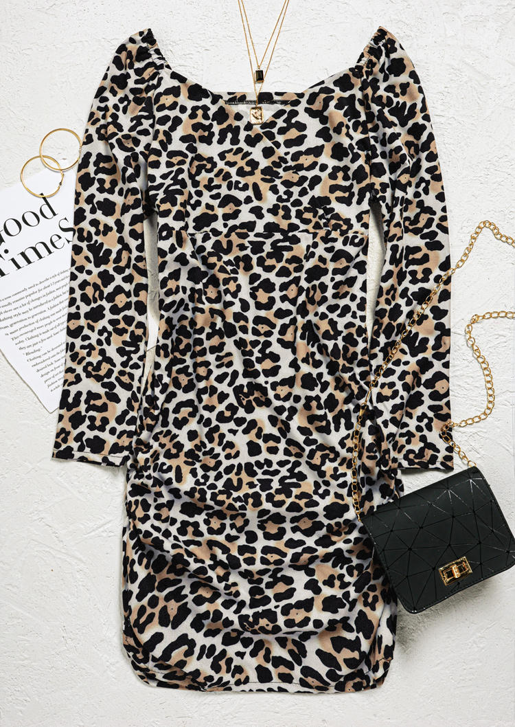 

Mini Dresses Leopard Zipper Long Sleeve Wrap V-Neck Mini Dress in Multicolor. Size: ,XL