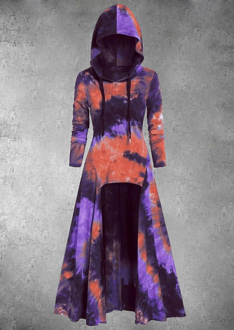 

Maxi Dresses Halloween Tie Dye Irregular Hooded Maxi Dress in Multicolor. Size: L,M,,XL