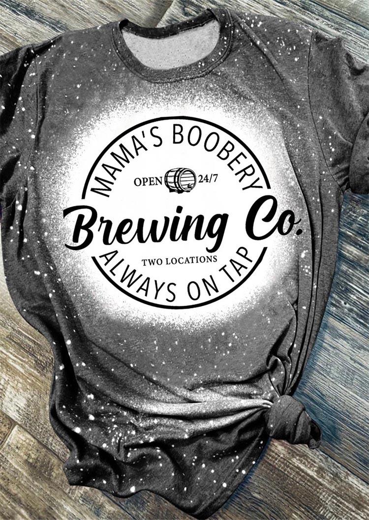 T-shirts Tees Brewing Mama's Boobery Always On Tap Bleached T-Shirt Tee in Gray. Size: S,XL