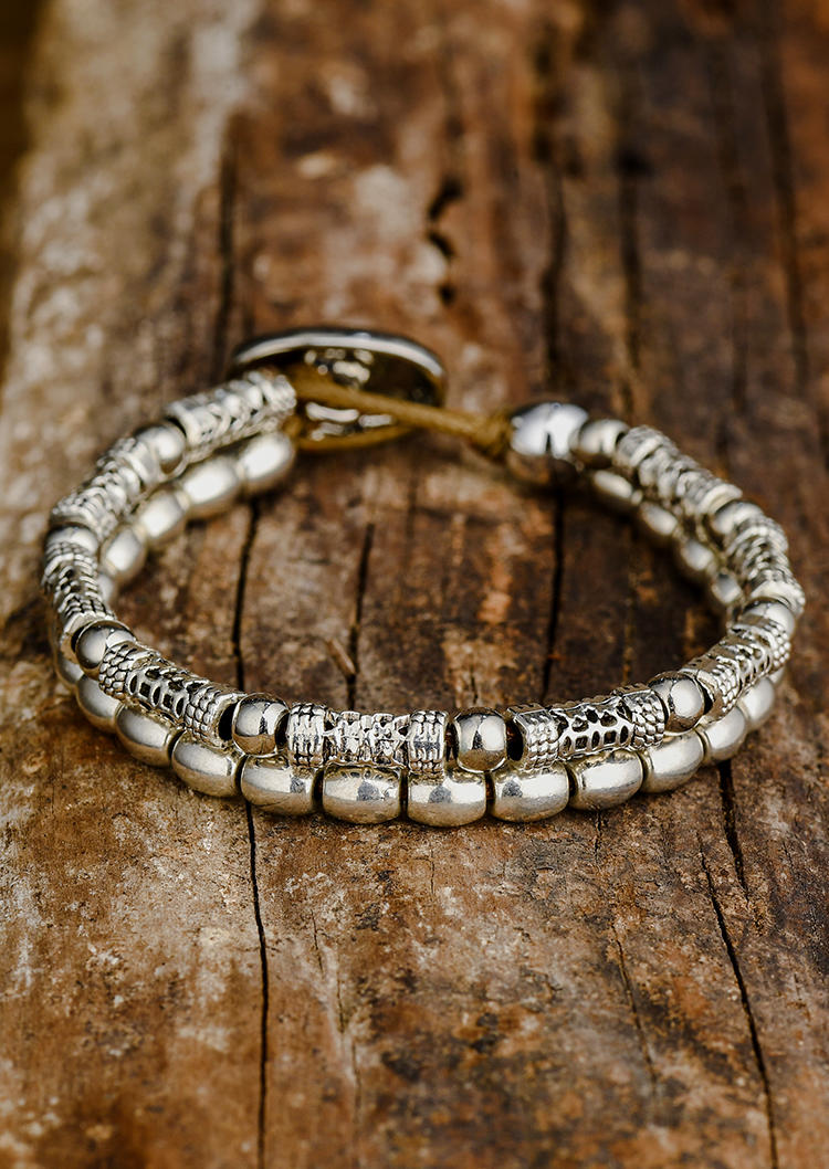 

Bracelet Beading Double-Layered Alloy Bracelet in Silver. Size