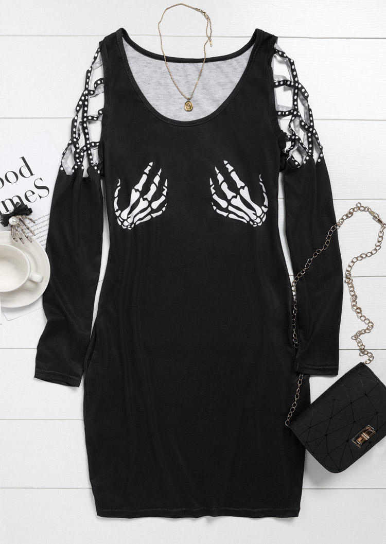 

Mini Dresses Halloween Skeleton Hand Criss-Cross Mini Dress in Black. Size